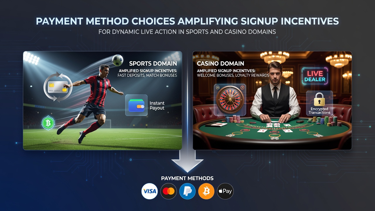 Diverse payment options displayed on a mobile betting interface alongside welcome bonus offers for live sports and casino games