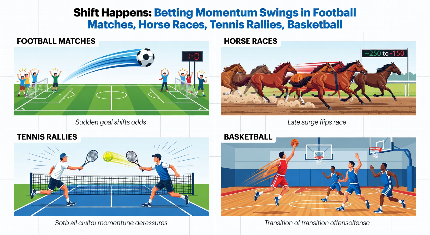Close-up of horses thundering down the home straight in a horse race, jockeys urging mounts forward amid flying dirt, highlighting the dramatic momentum battle in the stretch