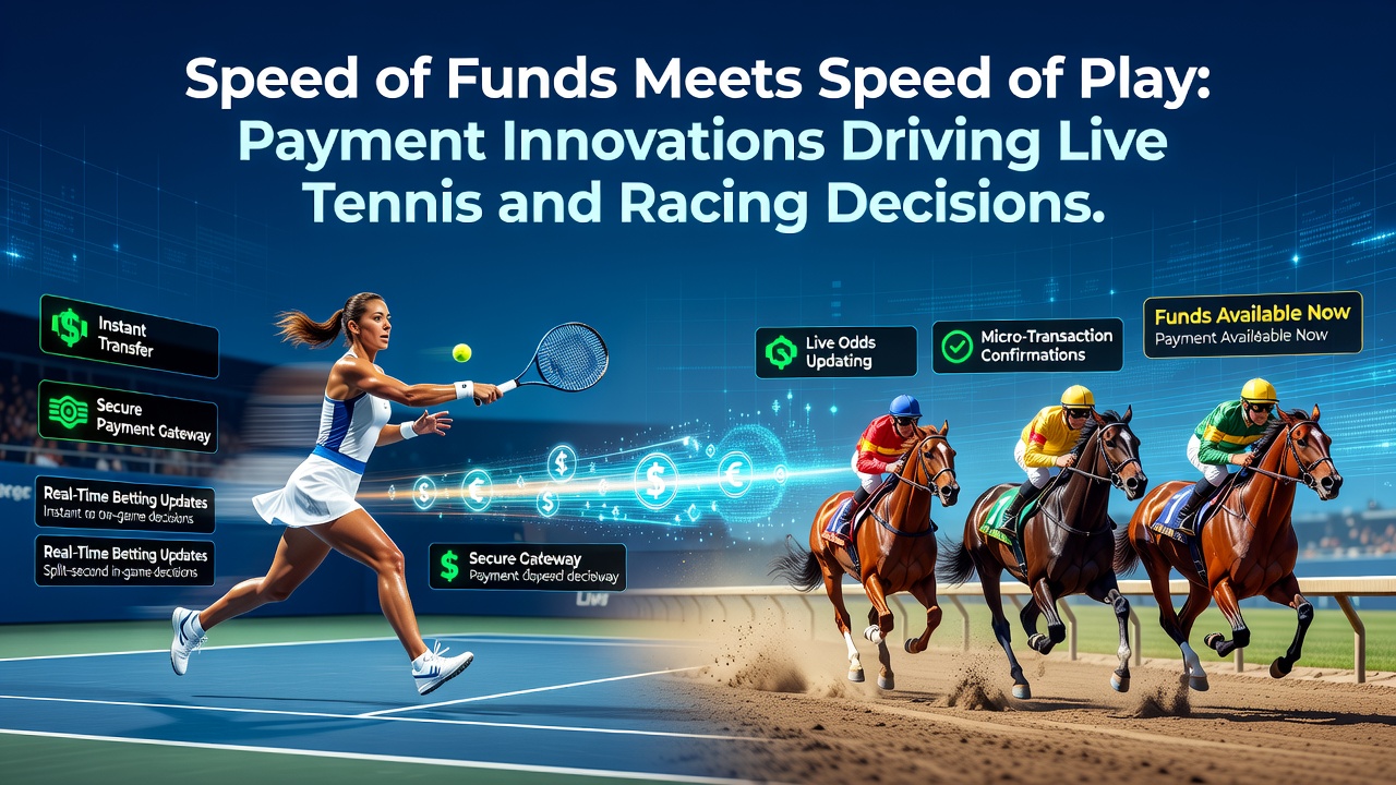 Payment processing interfaces displaying rapid deposit options during live tennis and racing events