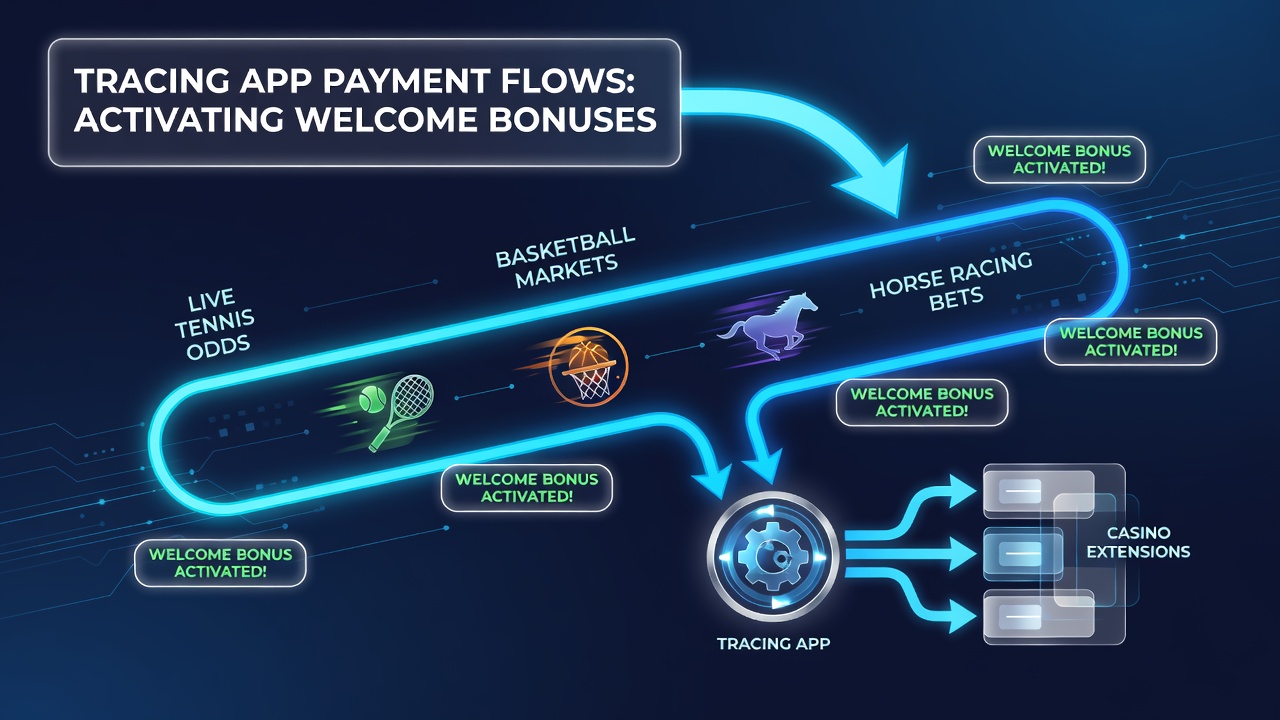 Diagram showing app payment flow from deposit to welcome bonus activation across sports betting markets