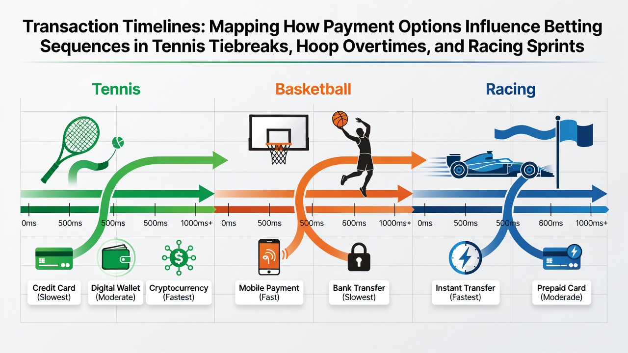 Diagram illustrating transaction timelines for various payment methods during live sports betting sequences